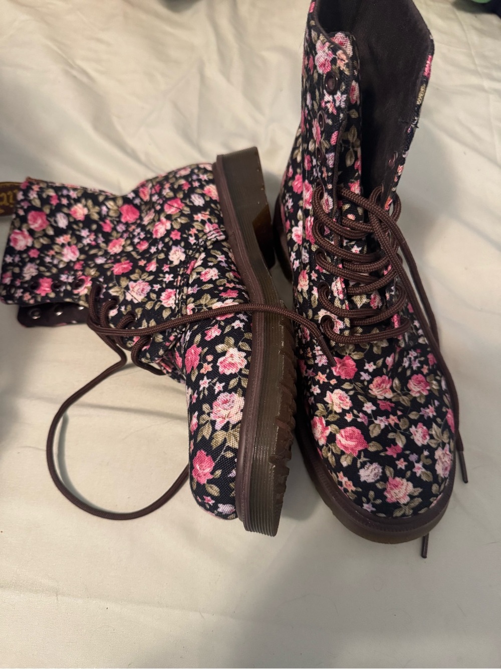 Floral Lace-Up Canvas Combat Boots